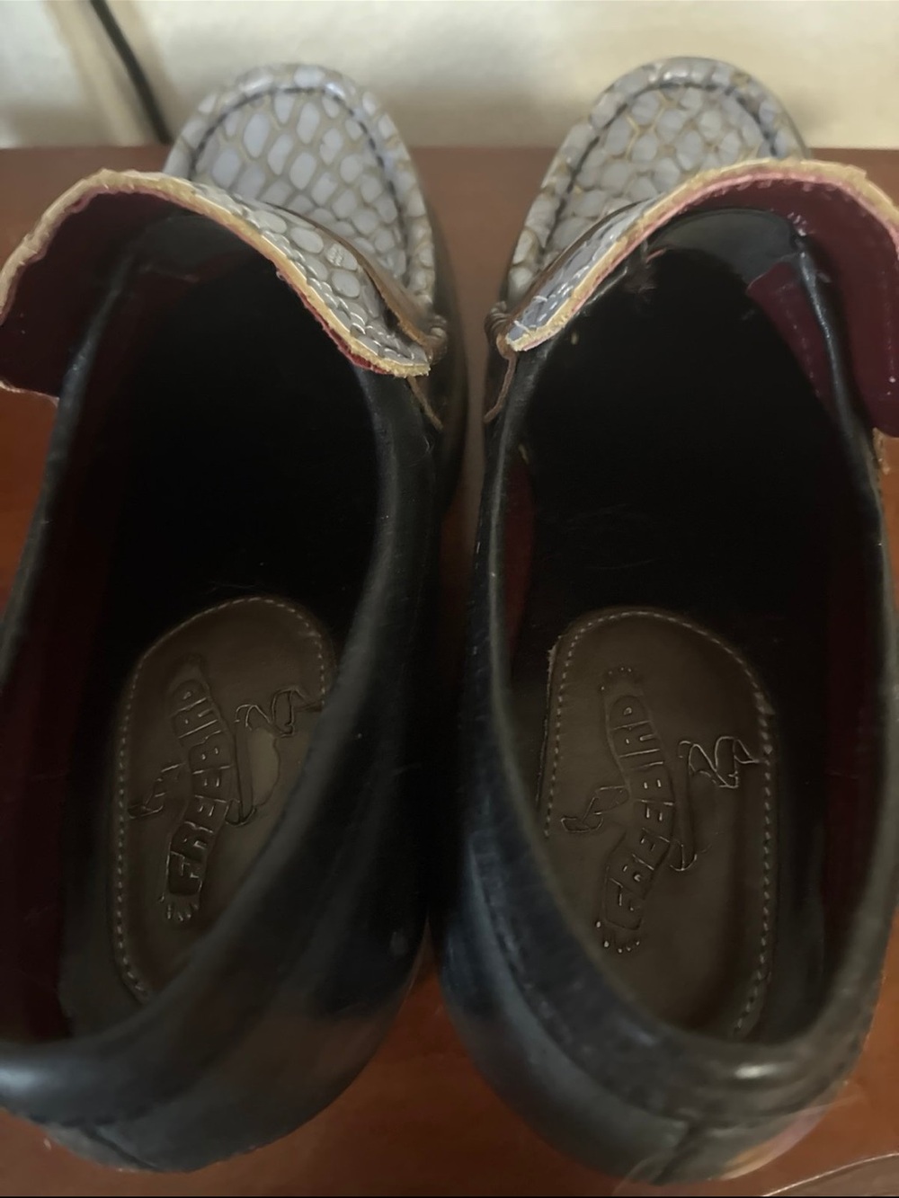 Freebird Black Leather & Lavender Textured Penny Loafer Heels - Women's 7 - Picture 4 of 5